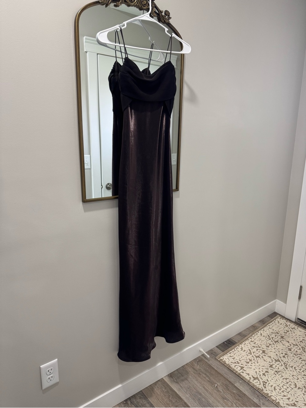 Formal Brown Satin Dress with Cowl Neck